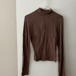 Women’s Stretchy Brown Textured Long Sleeve Top